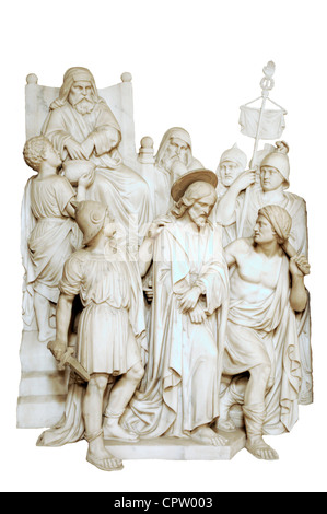 Antwerp / Antwerpen, Belgio. Sint Jakobskerk (Chiesa; 1491-1656) le Stazioni della Croce - processo davanti a Pilato. Cut-out Foto Stock