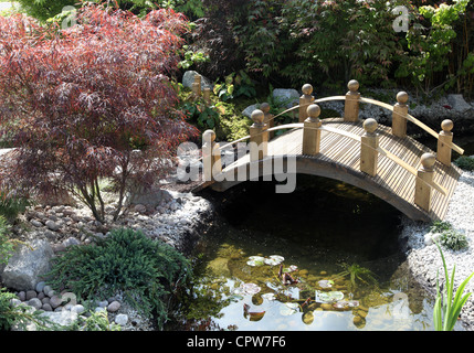 Ponte in giardino giapponese del tè visualizza giardino di Kate Kurvleva per Bloom irlandesi Premier garden festival Foto Stock