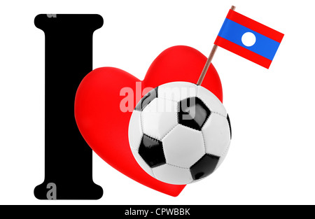 Bandierina su un cuore rosso e la parola che ho per esprimere il proprio amore per la bandiera nazionale del Laos Foto Stock