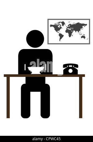 News presenter lettura Ultime notizie nella parte anteriore della mappa del mondo Foto Stock