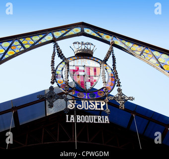 Barcelona Las Ramblas, il Mercato della Boqueria ingresso dettaglio Foto Stock