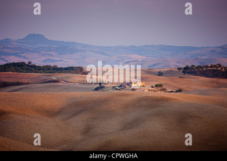 Tipico paesaggio toscano nei pressi di San Quirico d'Orcia nella Val d'Orcia, Toscana, Italia Foto Stock