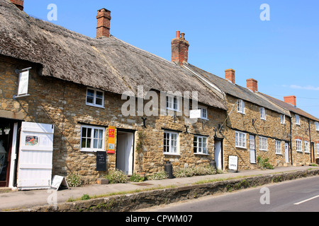 Cottages dal tetto di paglia in Abbotsbury Dorset Foto Stock