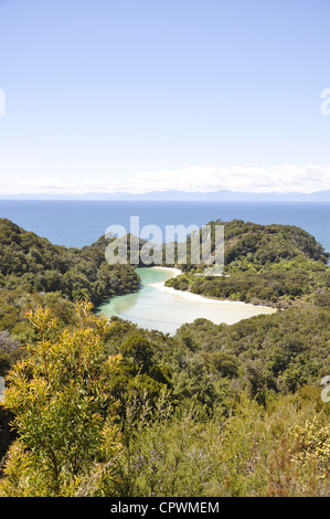 Parco Nazionale di Abel Tasman Frenchmans Bay Cove una laguna di marea è vista dal di sopra su un punto di vista lungo la costa Foto Stock