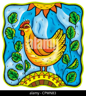 Un pollo in piedi nel sole Foto Stock