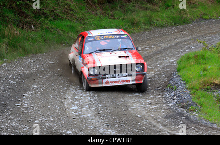 Una vettura da rally a pianure rally 2012 (Gartheiniog stadio). Foto Stock