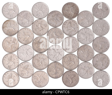 Monete britanniche 10p Foto Stock