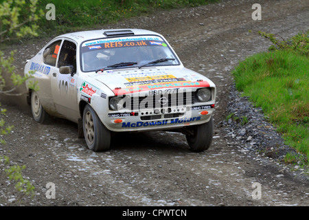 Una vettura da rally a pianure rally 2012 (Gartheiniog stadio). Foto Stock