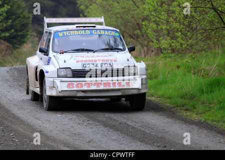 Una vettura da rally a pianure rally 2012 (Gartheiniog stadio). Foto Stock