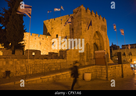 Vista notturna di gaffe di Gate nella Città Vecchia di Gerusalemme, Israele Foto Stock