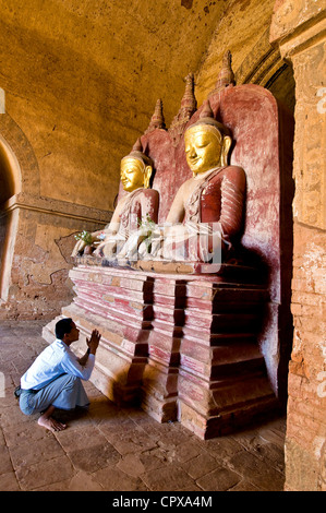 Myanmar (Birmania), Divisione Mandalay, Bagan (pagano), Old Bagan, Dhammayangyi Pagoda (Dhammayangyi Pahto), sculture di Buddha Foto Stock