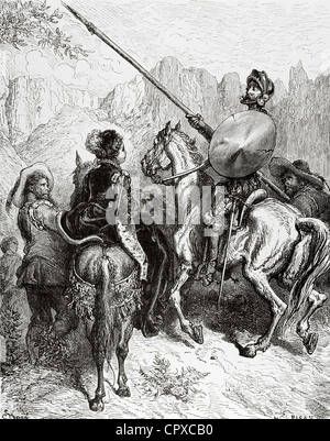 Don Chisciotte di Miguel de Cervantes. Don Chisciotte, Sancho e la principessa Dorotea. Da Doré. Foto Stock