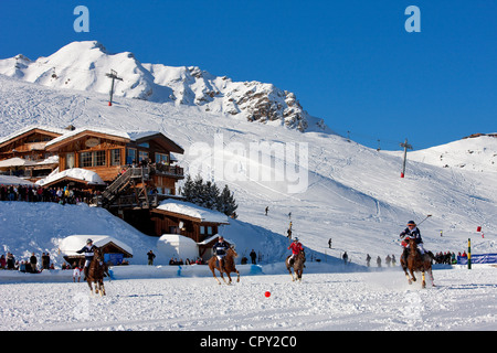 Francia, Savoie, Tarentaise, Massif de la Vanoise, Courchevel 1850, neve polo evento Foto Stock