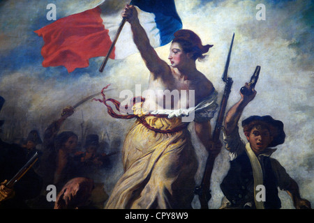 Dettaglio della libertà guida il popolo, 28 luglio 1830, Da Eugène Delacroix, 1831, il Musee du Louvre, Parigi, Francia, Europa Foto Stock