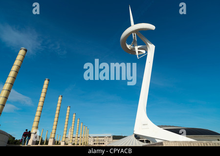 Montjuic torre delle comunicazioni da Santiago Calatrava,Barcellona Catalonia,Spagna Foto Stock