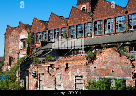 Derelitti Stubbs Mill, off Old Mill Street, New Islington, Ancoats, Manchester, Inghilterra, Regno Unito Foto Stock