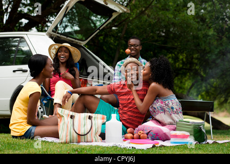 5 giovane nero gli adulti hanno un picnic nel parco Foto Stock