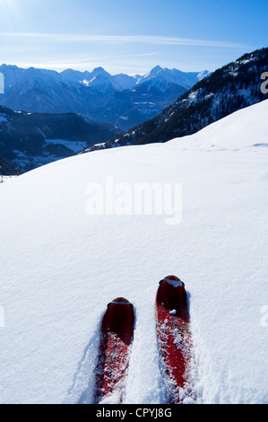 L'Italia, Valle d'Aosta (Valle d'Aosta), gli sci in polvere di neve Foto Stock