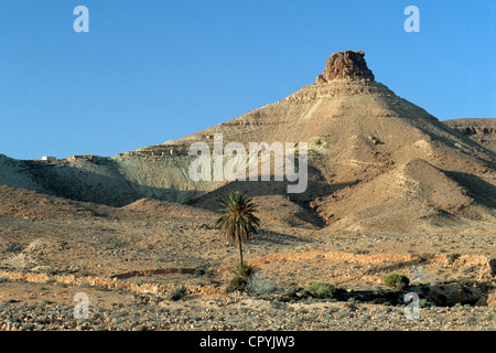 La Tunisia, Chenini, grotta abitante del villaggio berbero, cittadella fortificata dominata da un ksar Foto Stock