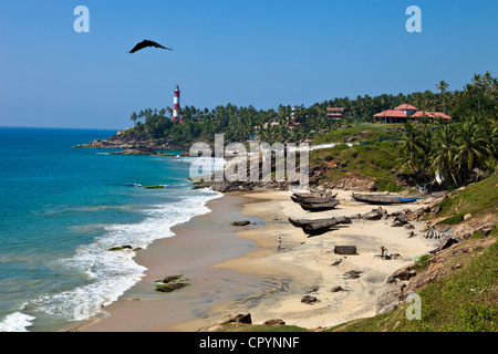 India Kerala State, Kovalam, pescatori spiagge, a sud dal villaggio Foto Stock