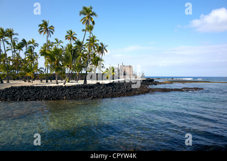 Costa di Kona, Pu'uhonua o Honaunau, National Historical Park, Big Island, Hawaii, STATI UNITI D'AMERICA Foto Stock