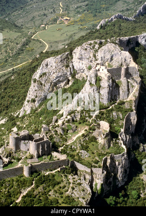 Francia, Aude, Chateau de Peyrepertuse, XII secolo il castello cataro Foto Stock