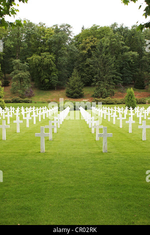 Righe di tombe a Aisne-Marne Cimitero Americano Belleau Nr Chateau Thierry Francia Foto Stock