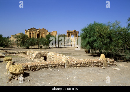 La Tunisia, Governatorato Kasserine, Sbeitla (Sufetula), rovine romane, Minerve, Giove e templi Junon Foto Stock