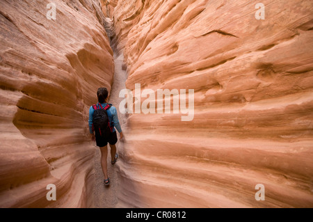 Escursionista esplorare formazioni rocciose Foto Stock