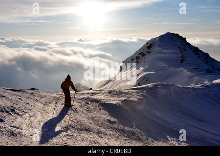 Francia, Savoie, Les Menuires, Méribel, Val Thorens, crocevia del Trois Vallees, paesaggio dal Mont de la Chambre 2850m Foto Stock