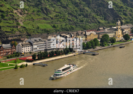 Battello a vapore sul Fiume Reno vicino San Goarshausen, Renania-Palatinato, Germania, Europa Foto Stock