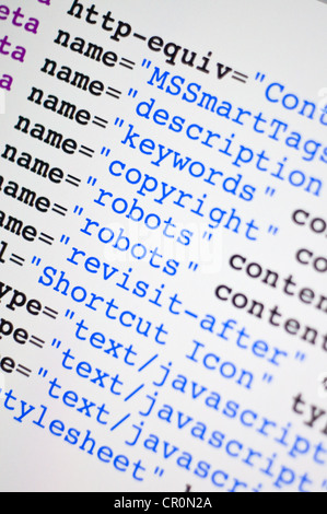 Html codice di computer, immagine di sfondo che rappresenta il concetto di internet Foto Stock