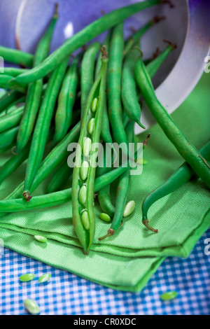 Fagioli verdi su un tavolo Foto Stock