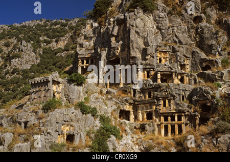 Turchia, regione mediterranea, Lycian coast, Demre, antica città di Mira, Lycian tombe Foto Stock