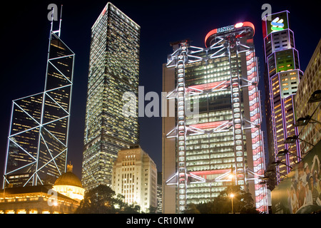 Cina Hong Kong Central District HSBC Tower dell'architetto Norman Foster e torre Banca di Cina dall'architetto Ieoh Ming Pei Foto Stock
