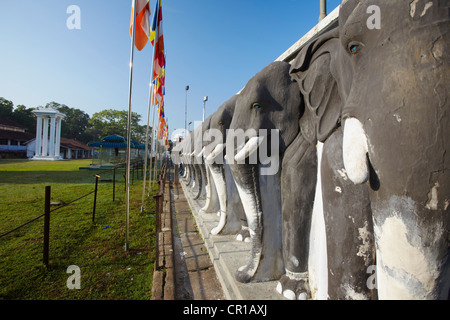 Statue di elefante a Ruvanvelisaya Dagoba, Anuradhapura (Patrimonio Mondiale dell'UNESCO), Nord provincia centrale, Sri Lanka Foto Stock