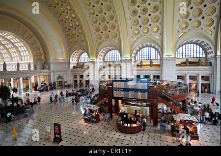 La Union Station, Washington DC, una vista del terminale principale di entrata e la lobby dall'alto. Foto Stock