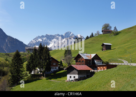 Vista da Hirschegg su Mt. Grosser Widderstein, valle Kleinwalsertal, Vorarlberg, Austria, Europa Foto Stock