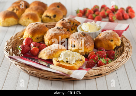 Cornish zafferano panini con clotted cream alimentare regionale REGNO UNITO Foto Stock