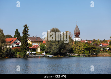 Lago Wessling, Lakeside Cafe, Wessling, Fuenfseenland, cinque laghi, Alta Baviera, Baviera, Germania, Europa PublicGround Foto Stock