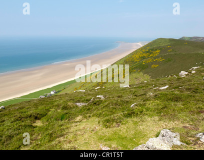 Rhossili beach e bay da Rhossili verso il basso Foto Stock