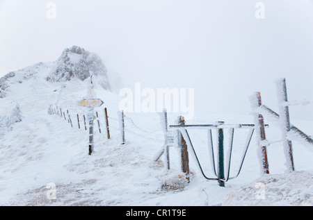 Recinzione rurale oscurate dalla neve Foto Stock