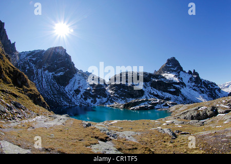 Lago Schottensee su cinque laghi percorso escursionistico, Pizol, cantone di San Gallo, Svizzera, Europa, PublicGround Foto Stock