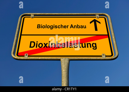 Città segno Limite, immagine simbolica per il modo da Dioxinbelastung a Biologischer Anbau, Tedesco per andare dalla diossina Foto Stock