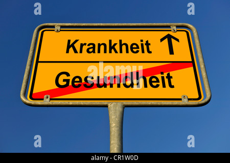 Città segno Limite, immagine simbolica per il modo da Gesundheit a Krankheit, Tedesco per andare da sana per malattia Foto Stock