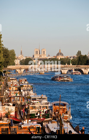 Francia, Parigi, Senna banche Patrimonio Mondiale UNESCO, Left Bank, Champs-Elysees Marina e la Cattedrale di Notre Dame Foto Stock