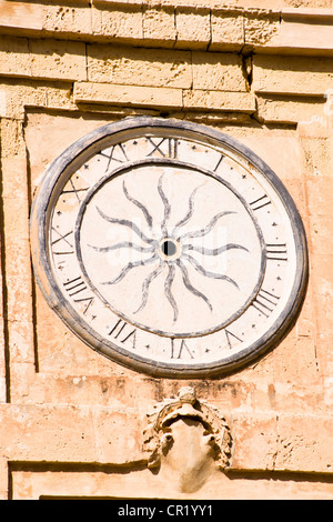Orologio, Victoria Cittadella, isola di Gozo, Malta Foto Stock