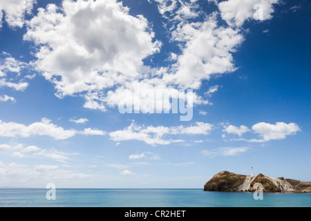 Castle Point Lighthouse vicino Castlepoint, Wellington, Nuova Zelanda, Oceania Foto Stock