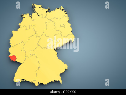 Saarland, contorno, Stati federali della Germania, 3D illustrazione Foto Stock