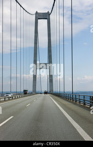 Storebaeltsforbindelsen o Great Belt Bridge, a sud della Danimarca, la Danimarca, Europa Foto Stock